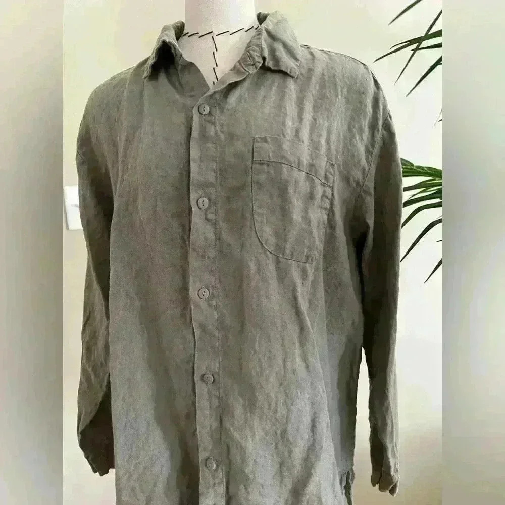Parachute Sage Green Linen Button-Up Shirt – Small Petite
